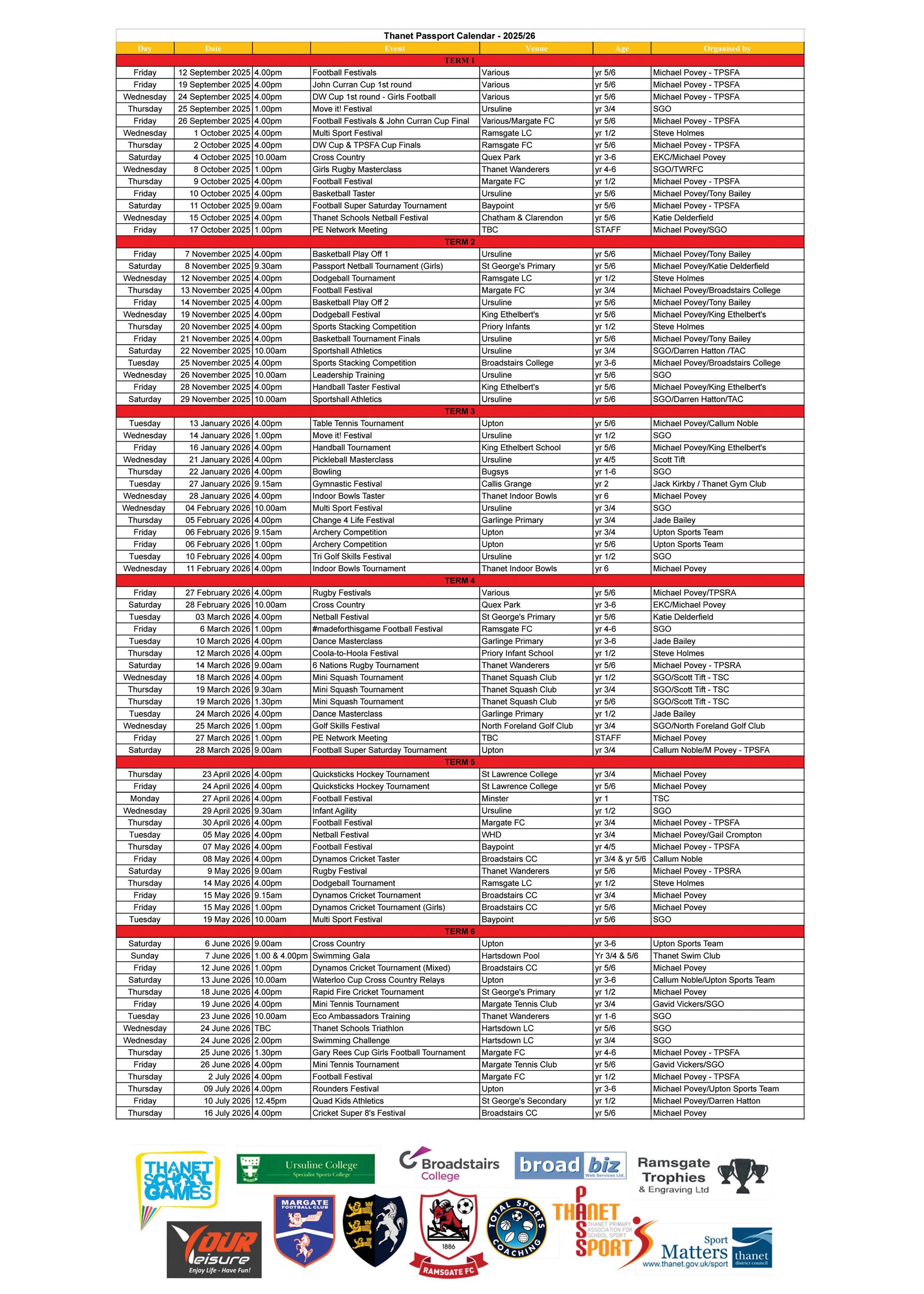 Thanet Passport Calendar 2024-25 - Overview